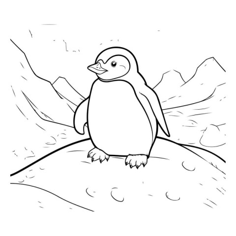 Coloring Page Outline Of penguin on the cliff. Vector illustrati
