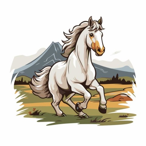 Horse running in the meadow. Vector illustration of a white hors