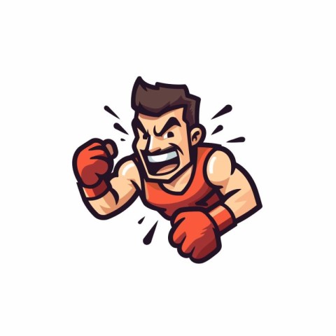 Cartoon boxer punching. Vector illustration. Isolated on white b