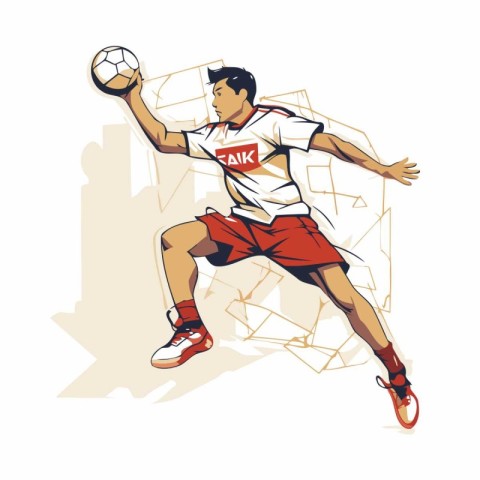 Soccer player in action with ball. Vector illustration in cartoo