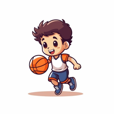 Boy playing basketball cartoon vector Illustration isolated on a