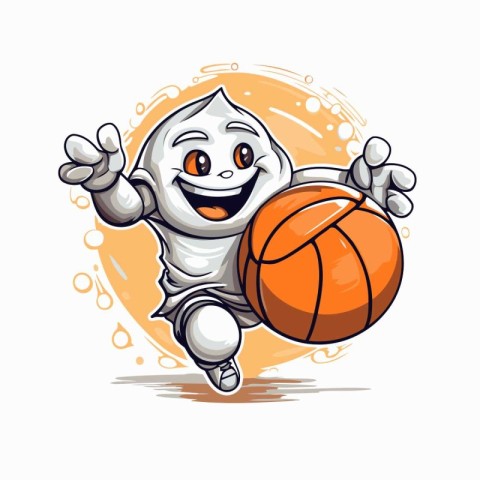 Cute cartoon character of a mummy playing basketball. Vector ill