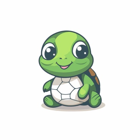 Cute cartoon turtle character playing with soccer ball. Vector i