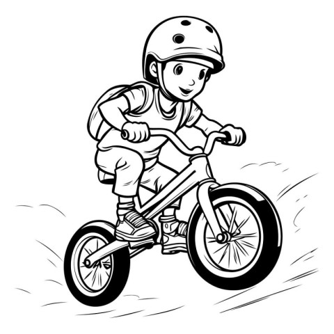 Boy on a motocross bike. black and white vector illustration