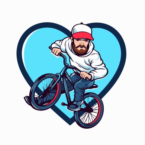 Cyclist riding a bicycle in a heart shape. Vector illustration