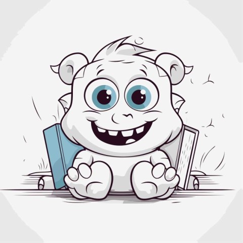 Cute cartoon little bear sitting on a book. Vector illustration.