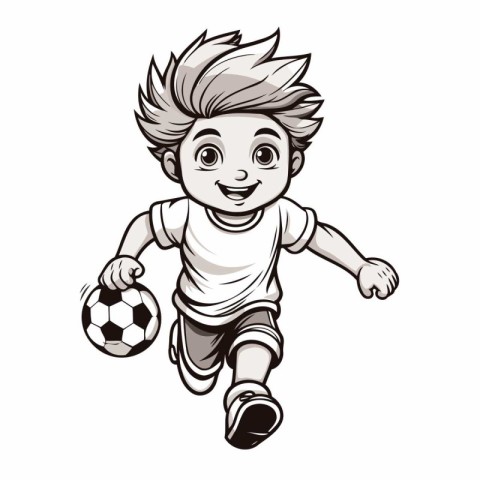 Cartoon soccer player running with ball isolated on white backgr