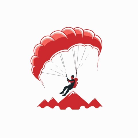 Parachutist flying on a red parachute. Vector illustration.