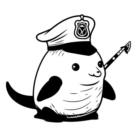 Illustration of a cute cartoon penguin wearing a police cap and