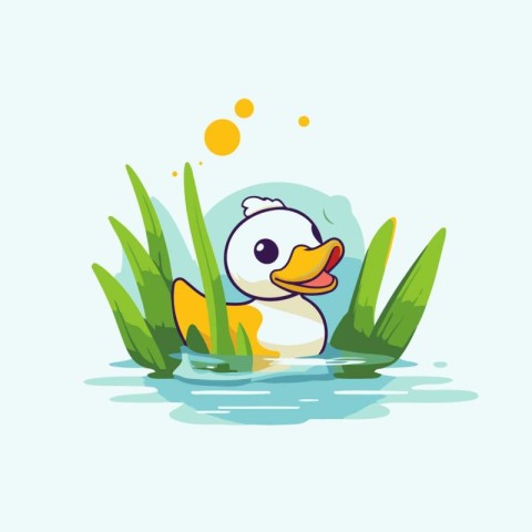 Cute duck swimming in the lake. Vector illustration in cartoon s