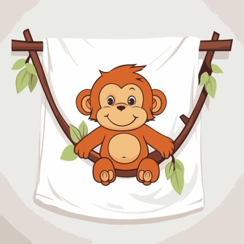 Monkey sitting on a branch with a cross. Vector illustration.