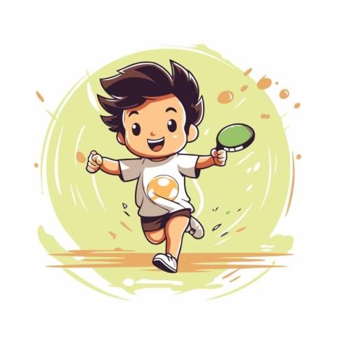 Cartoon boy playing badminton. Vector illustration of a boy play