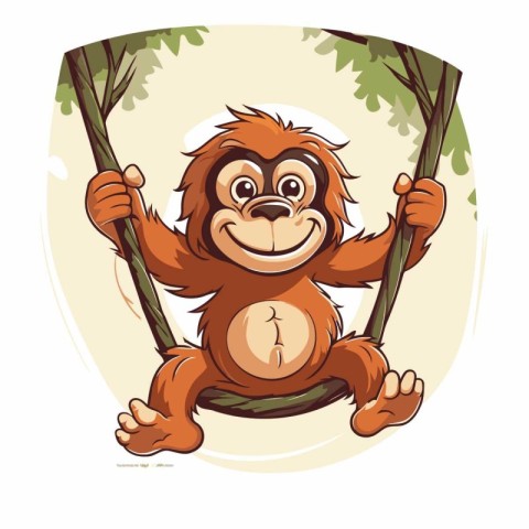 Vector illustration of a funny cartoon orangutan sitting on a sw