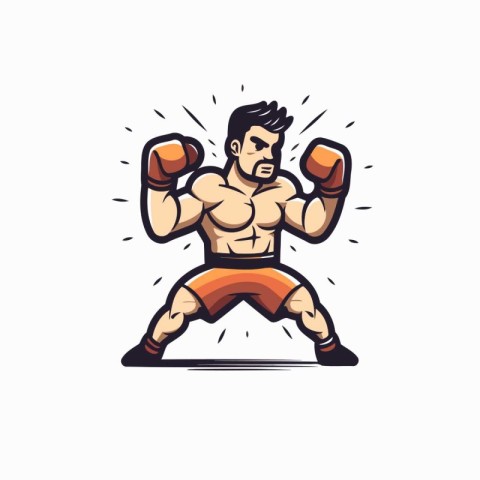 Vector illustration of a kickboxer with boxing gloves on white b