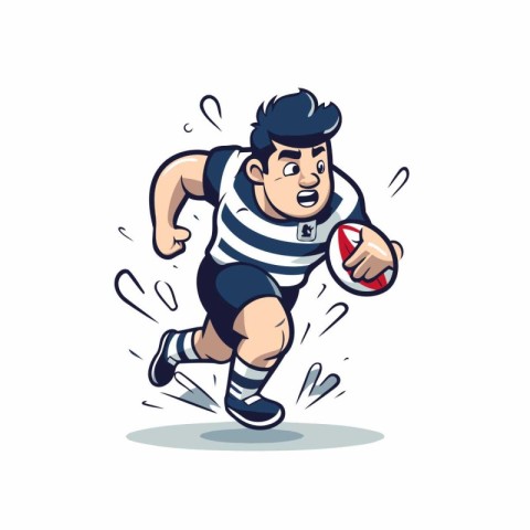 Rugby player running with ball. Vector illustration on white bac