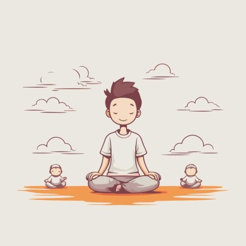 Man meditating in the lotus position. vector cartoon illustratio