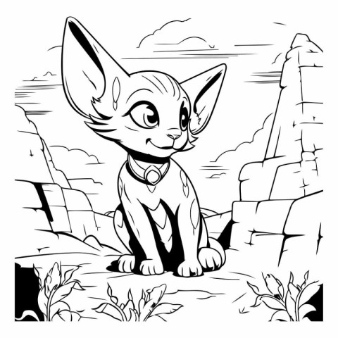 Cute cartoon chihuahua sitting on a rock. Vector illustration.