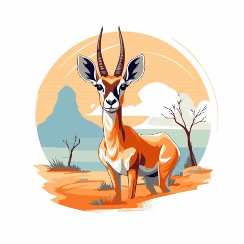 Wild african antelope. Vector illustration of antelope in the de