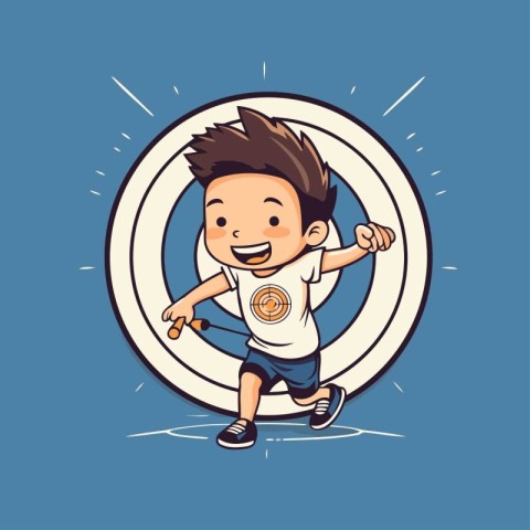 Boy playing soccer. cartoon vector illustration isolated on dark