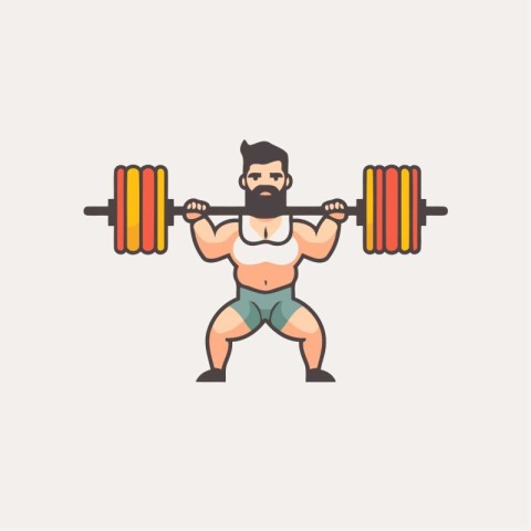 Fitness man lifting barbell. Vector illustration in flat style.