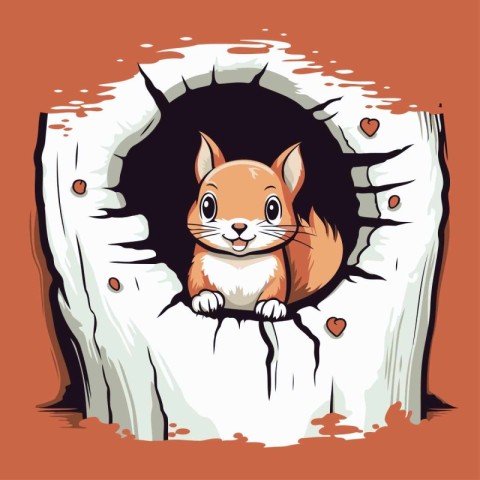 Cute hamster in a hole in the wall. Vector illustration