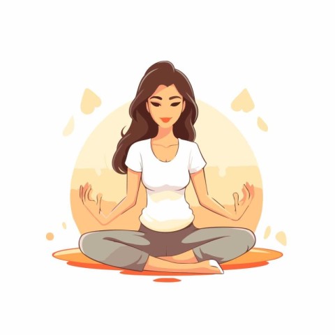 Woman meditating in lotus position. Vector illustration in carto