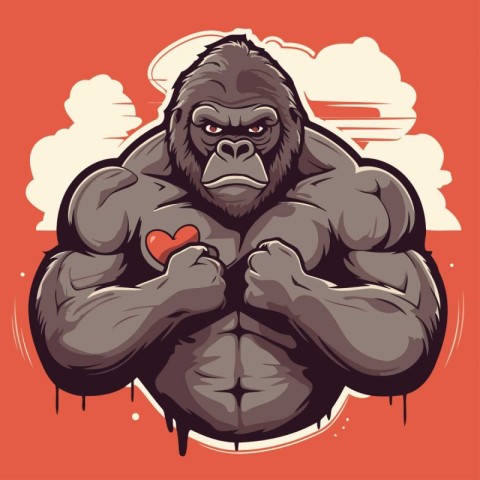 Gorilla with heart. Vector illustration of a strong gorilla.