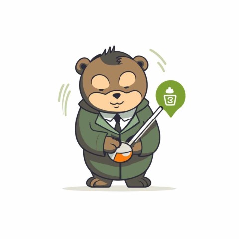 Beaver with a magnifying glass in his hand. Vector illustration