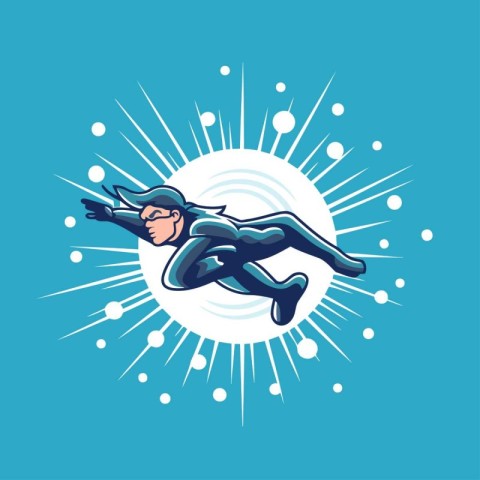 Vector illustration of a strong diver jumping into the water on