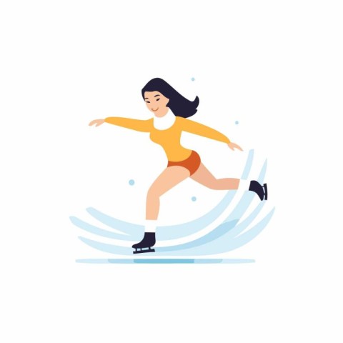 Woman skating on ice. Winter sport. Flat style vector illustrati