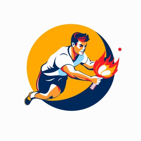 Tennis player with ball on fire. Vector illustration for sport t