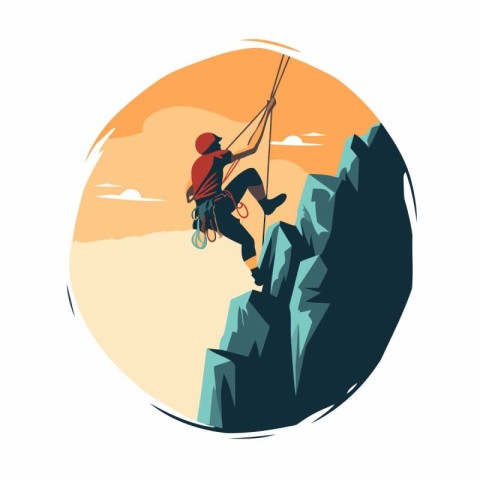 Climber climbing on the cliff. Vector illustration in flat style