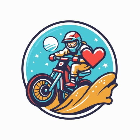 Vector illustration of a motocross rider with heart in his hand