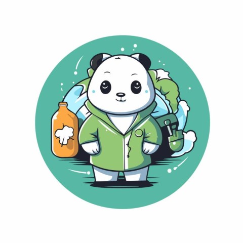 Panda with a bottle of milk. Vector cartoon character illustrati