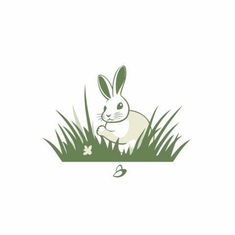 Rabbit in the grass icon on white background. Vector illustratio