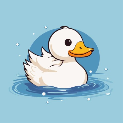 Cute duck in the water. Vector illustration isolated on white ba
