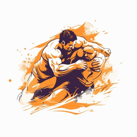 Graphic illustration of two soccer players fighting for ball on