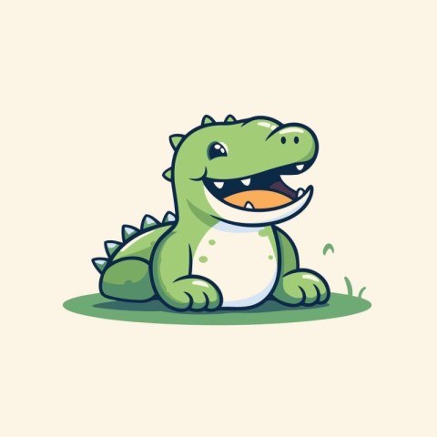 Cute cartoon crocodile. Vector illustration of a green crocodile