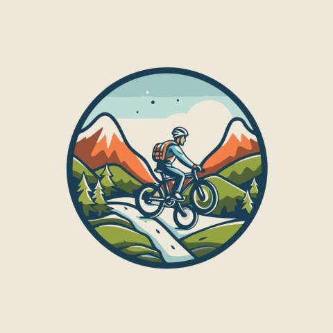 Mountain biker on a bike in the mountains. Vector illustration.