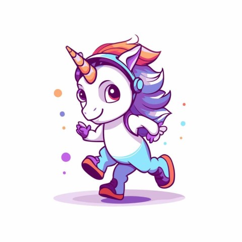 Cute cartoon unicorn running. Vector illustration isolated on wh