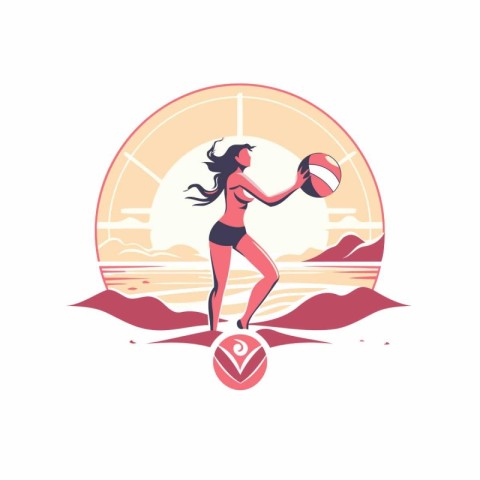 Girl playing volleyball on the beach. Vector illustration in a f