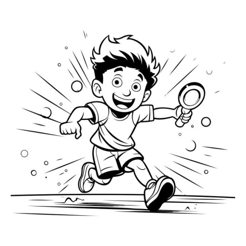 Soccer player running with a magnifying glass. Vector illustrati