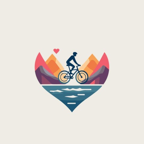 Cyclist in the heart of the mountains. Vector illustration.