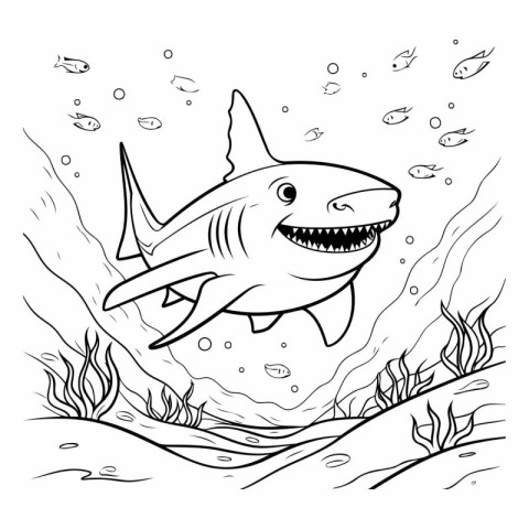 Shark in the ocean. Black and white vector illustration for colo