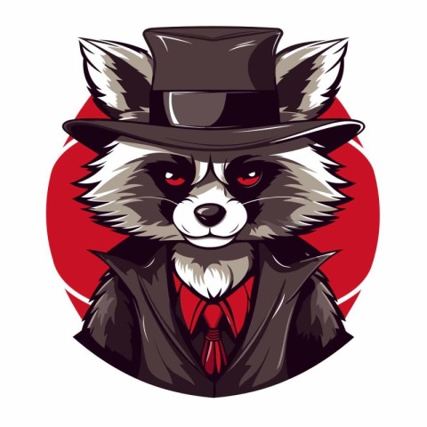 Raccoon in a hat and a suit. Vector illustration.