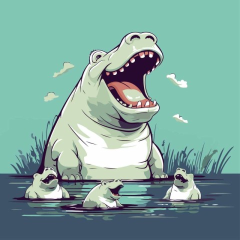 Crocodile in the river. Vector illustration of cartoon hippopota