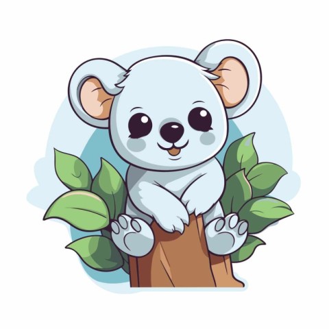 Cute cartoon koala sitting on a tree. vector illustration.