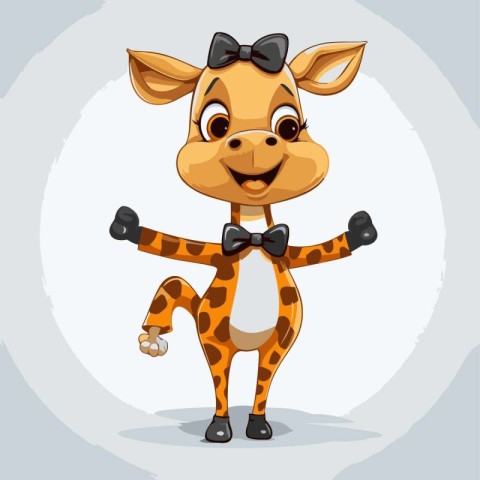 Giraffe in a bow tie. Cute cartoon vector illustration.