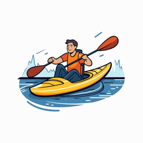 Man in kayak. Vector illustration in cartoon style on white back