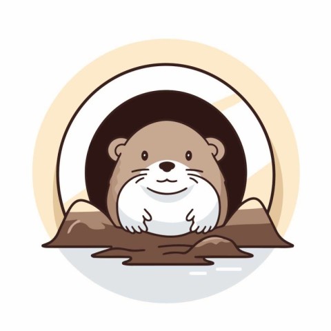 Cute otter in a hole. Vector illustration in cartoon style.